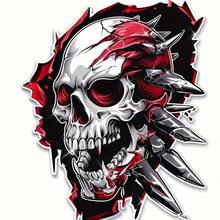 Gothic Skull Sticker - Horror Tattoo Style Design - Halloween Skeleton Pattern - Suitable For Cars, Trucks, Motorcycles, Tablets, Walls, Doors, Windows, Yachts, Fishing Boats - A - View 1