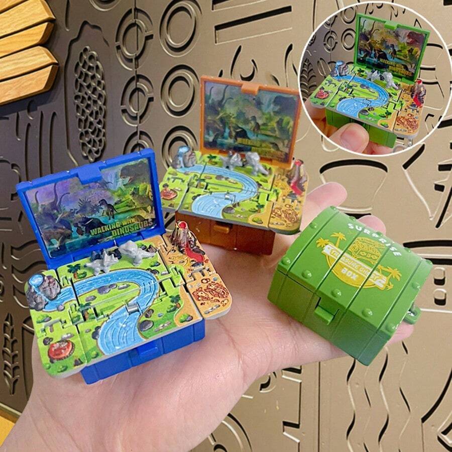 1pc Creative 3D Jurassic Dinosaur Folding Treasure Box Keychain - Random Color - 3D Press-Out Keychain - Cute Cartoon Surprise Box Toy - Student Backpack Small Pendant