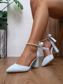 Spring/Autumn Fashion Wedding Heels, Comfortable Breathable Chunky Heel Shoes, Sexy & Elegant Design For Women, Mothers Day Gift - Baby Blue - View 2