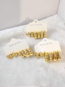 Bộ 6-18 bông tai CCB mạ vàng, kiểu dáng thanh lịch và thời trang, thích hợp làm quà tặng Ngày của Mẹ, quà tặng ngày lễ, đeo hàng ngày, đi du lịch, dự tiệc. - Vàng - Xem 3