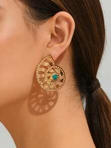 1 Paar Sommer Strand Boho Spiral Muschel Ohrringe für Frauen, Cut Out Gold Grün Kristall, Vintage Strand Party Alltags Schmuck - Gold - Übersicht 2