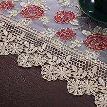 HXARTMIS 1pc Elegant Lace Rose Embroidered Edged Table Runner, Vintage Lace Mesh Table Decor, Romantic Floral Dining Table Decoration Suitable For Restaurant, Kitchen, Wedding, Party, Home Decor, Mother's Day, Valentine's Day, Father's Day Holiday Themes - Brown - View 8