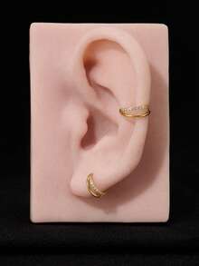 1PC 16G Surgical Titanium Gold Double Cartilage Hoop/Paved CZ Double Conch Hoop/Helix Earring/Septum Hoop/Nose Piercing/Single Pierced Hoop Earring - Double-loop Single Row - View 3
