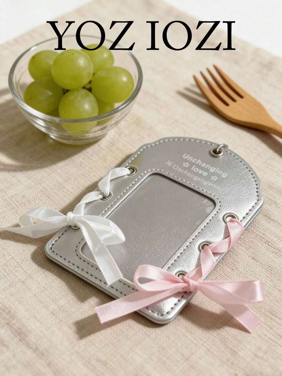 Korean Ins Style Silver Leather Minimalist High-Quality Fashion Card Holder, 3-Inch Small Card Display Lanyard - Silver - View 1