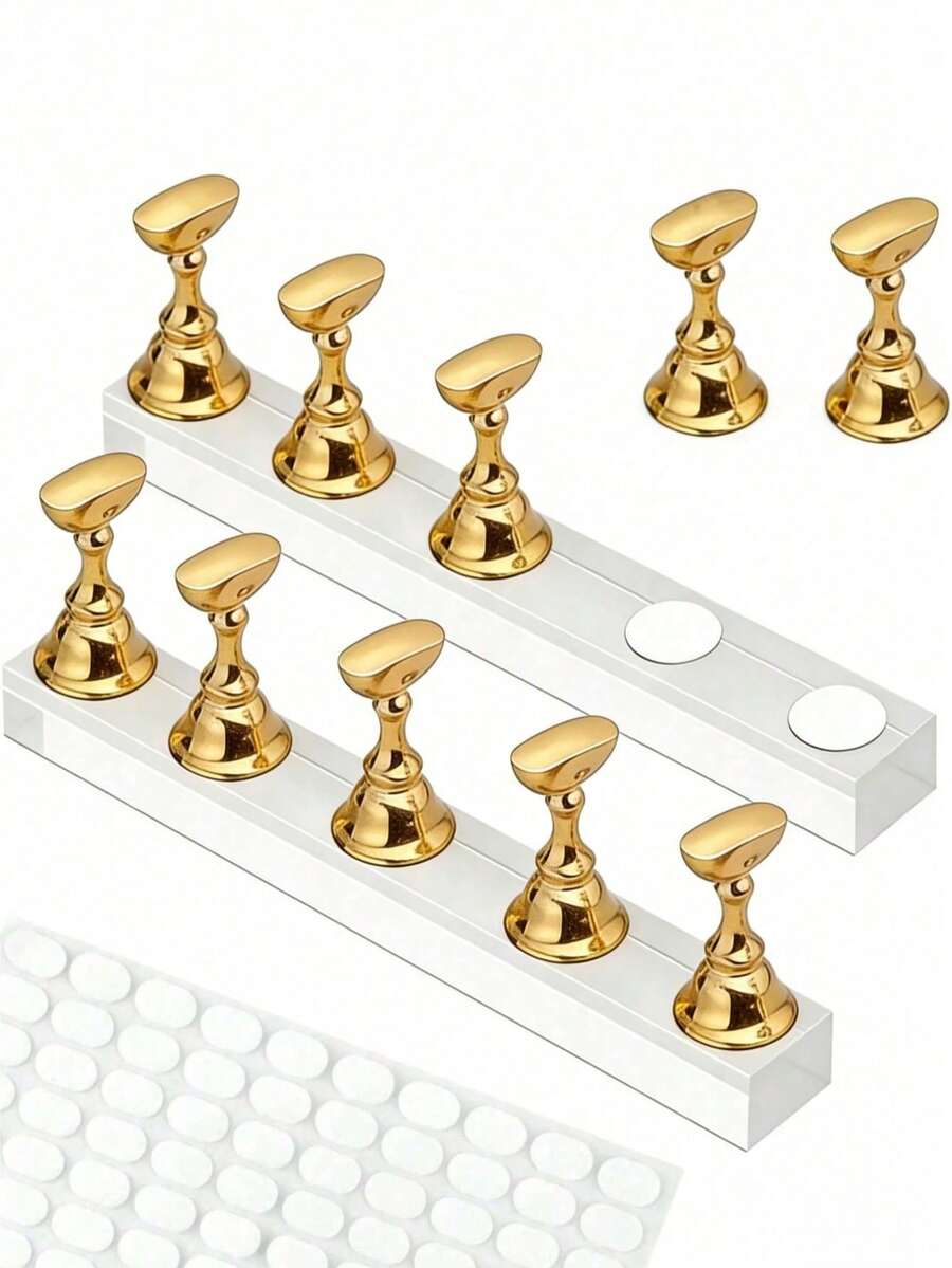2 Sets (10pcs Total) - Nail Art Display Stand Set, Nail Art Practice Holder Tray, Pre-Painted Nail Art Stand, Nail Art Exhibition Rack, Home Salon Beginner Nail Art Kit (Silver) - Multicolor - View 1