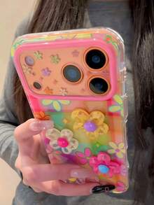 Flower Korean Style Ins Dopamine Colorful Plaid 3D Floral 17 Pro Max Phone Case, Creative Protective Cover Compatible With Apple 15 Pro, 14, 13, 16, 17 Unique Design For Women - Multicolor - View 5