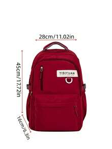 Matte Solid Color Fabric Label Backpack With Thick Cushioned Breathable Shoulder Straps, Multi-Compartment Layered Storage, Versatile - Multicolor - View 4