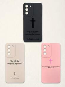 标语三件套圣经经文十字架手机壳，基督教信仰风格，柔软保护套，简约文字布局+十字架符号，印有腓立比书4:13，适配多种手机款式，全边防摔设计，精准开孔，适合宗教信徒日常使用，教会礼物，生日/毕业/宗教节日礼物，兼容和Galaxy手机 - 彩色 - 查看 41