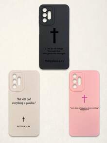 标语三件套圣经经文十字架手机壳，基督教信仰风格，柔软保护套，简约文字布局+十字架符号，印有腓立比书4:13，适配多种手机款式，全边防摔设计，精准开孔，适合宗教信徒日常使用，教会礼物，生日/毕业/宗教节日礼物，兼容和Galaxy手机 - 彩色 - 查看 77