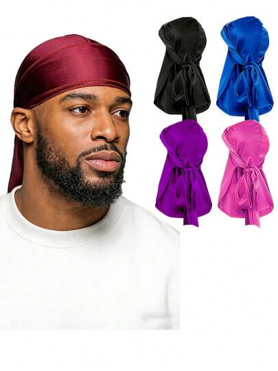 Khăn trùm đầu satin phong cách Hip Hop, khăn quấn đầu mềm mại cho nam và nữ, khăn turban thời trang có đuôi dài sang trọng cho phong cách đường phố, khăn trùm đầu satin dùng khi ngủ và hàng ngày.