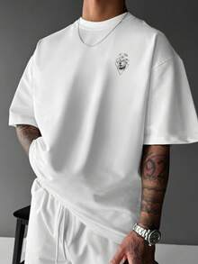 Camvyn Men's Casual Fashionable Minimalist Commuting Printed Dropped Shoulder Loose Breathable Short Sleeve T-Shirt, Summer - White - View 2