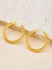 1Pair Exquisite Elegant Golden Love Shape Earrings For Women Fashion Retro Versatile Daily Wear & Parties Ear Jewelry Accessories - Earring - View 6