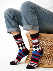 1 par de calcetines de media caña de moda a rayas rectangulares versátiles y casuales para mujer - Multicolor - Ver 3