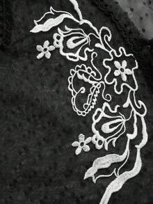 Chaleco de encaje de malla con estampado floral para mujer VINOVA, blusa con abertura delantera en capas, estilo de hada adecuado para festivales de música, fiestas, vacaciones - Gris Oscuro - Ver 4