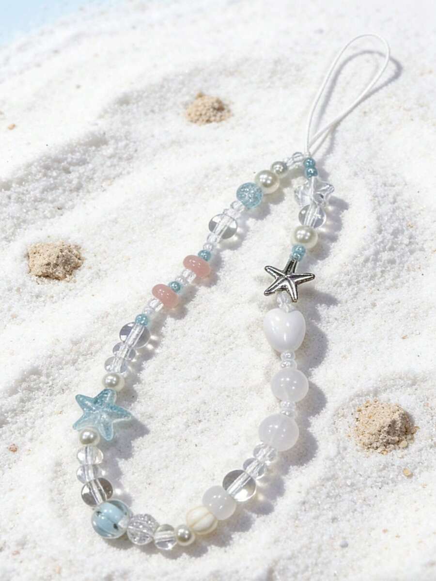 1pc INS Style Starfish Blue Tone Chain Pendant, Camera Decor Chain, Random Color Beaded Decoration Accessory - Multicolor - View 1