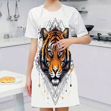 1 chiếc tạp dề nhà bếp họa tiết đầu hổ, thích hợp cho nhà bếp, phòng khách, phòng ăn, khách sạn, tiệc nướng ngoài trời và các trường hợp khác, được làm từ 100% polyester, có thể giặt máy. - Nhiều màu - Xem 1