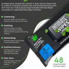 WIPES ™   By  KIT ® , 48 Large Hygiene Wipes, PH Balanced, Hypoallergenic, Fragrance Free, Infused With Vitamin-E, Chamomile & Aloe Vera, For Intimate Parts, Body & Face - 1 - Xem 8