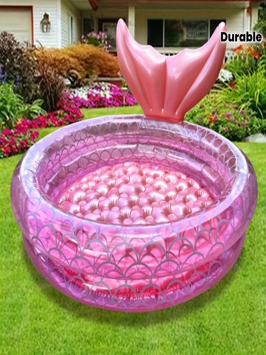 1 pieza Piscina inflable redonda, diseño de patrón de escamas de pez, piscina de fiesta, piscina decorativa, piscina de bolas, material de PVC reforzado, plegable y portátil, adecuada para uso en verano al aire libre en el patio trasero, fiesta, boda, entretenimiento, jardín y uso al aire libre