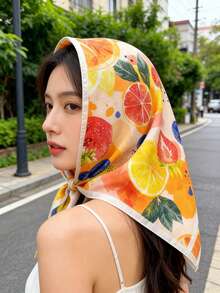 1条新鲜水果印花围巾，多功能发圈礼品 - 彩色 - 查看 6