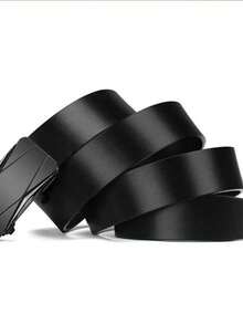 男士真皮自动扣腰带，年轻男士时尚腰带，结实耐用，四季皆宜 - 黑色 - 查看 5