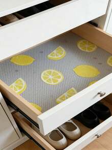1 rollo, alfombrilla de estante con estampado de limón que se puede cortar, revestimiento impermeable y sin adhesivo para la cocina, el refrigerador y el armario - limón amarillo - Ver 14