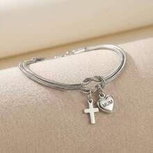 1pc Stainless Steel Engraved "MUM" Heart Cross Knot Bracelet, 316 Stainless Steel Material, 18K Gold Plated, Durable Waterproof Fade-Resistant, Suitable As Gift For Mom - MUM Bracelet - View 3