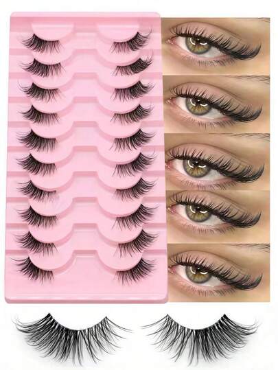 10 Pairs Transparent Short Soft 3D Faux Mink Lashes With Cat Eye Effect (JA2505)