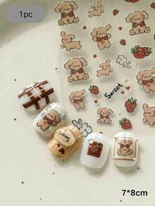 1pc New Adorable Cartoon Strawberry, Puppy, Bear, Brown Bear, Floral Nail Art Stickers, Nail Decals, Nail Components, Nail Decorations, Nail Art Supplies - Multicolor - View 6