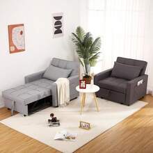 Sofá Cama 3 en 1 Plegable para salón – Respaldo Ajustable, tapizado en Lino, diseño Compacto con Bolsillos Laterales – Ideal para Invitados y Espacios reducidos – Color Gris Claro - Gris Claro - Ver 7