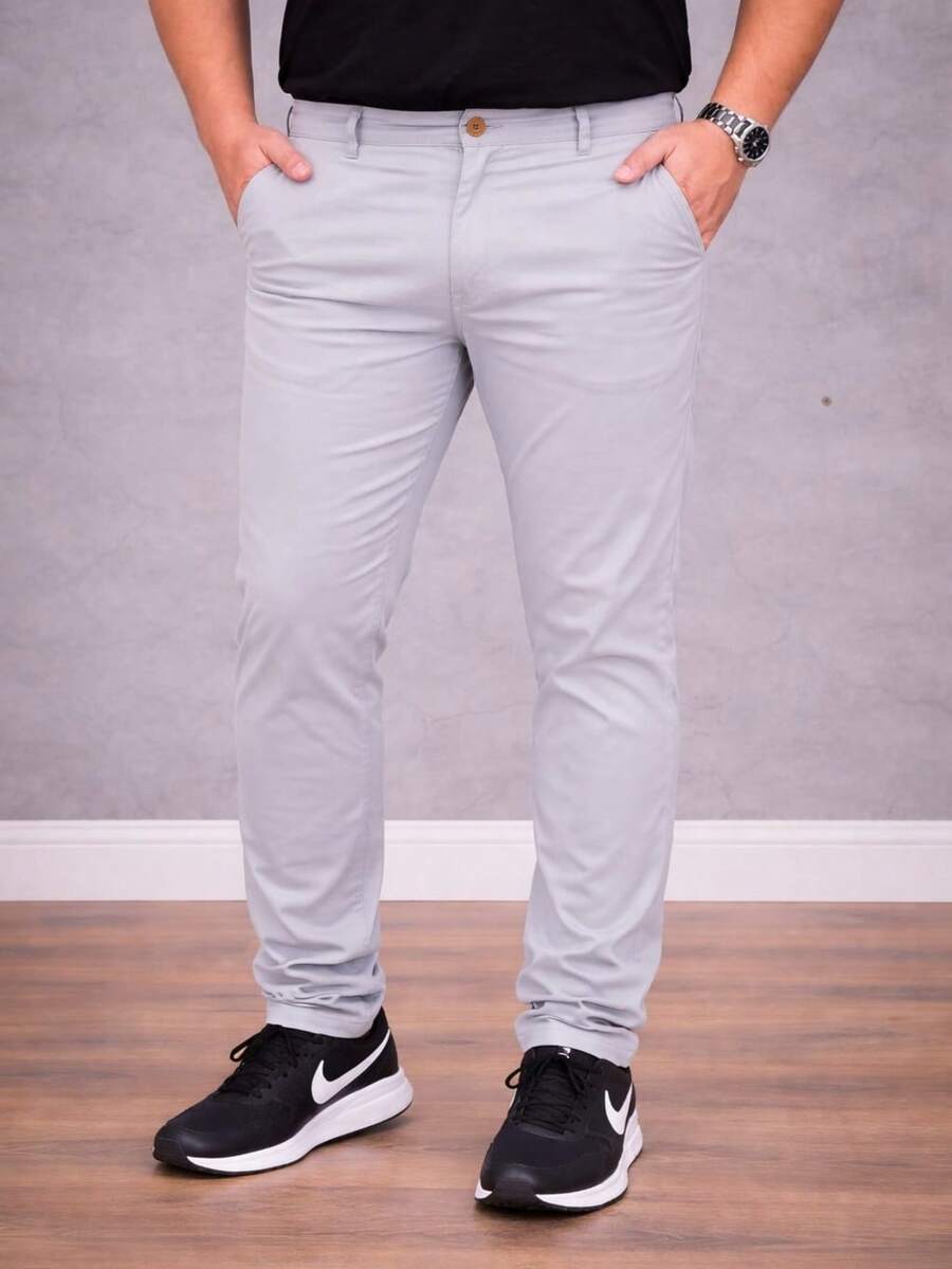 Men's Plus Size Tailored Twill Trousers With Cotton And Elastane, Assorted Colors - 冰 - 查看 1