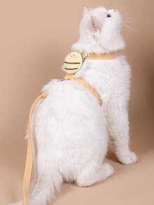 1件套可调节猫咪胸背带牵引绳套装，小型犬幼犬背心式户外遛狗牵引绳舒适宠物胸背带，防逃脱猫咪胸背带，背心式牵引绳宠物用品 - 黃色 - 查看 3