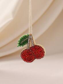 1件手工串珠绒球流苏吊坠，波西米亚风格布艺可爱樱桃吊坠，适合女士休闲、海滩、度假穿着。手工制作，形状可能略有不同。 - 彩色 - 查看 3
