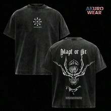 Mahoraga Washed Oversized-Shirt –  Anime Graphic Gym Pump Cover Tee, Vintage Washed Cotton Streetwear TTDF - màu đen - Xem 1