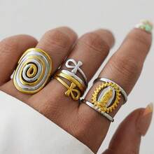 Bộ 3 nhẫn/1 nhẫn nữ bằng thép không gỉ 18k hai tông màu, với thiết kế hình thánh giá xoắn ốc và hình Đức Mẹ Maria. Nhẫn dày, có thể xếp chồng lên nhau, chống thấm nước và không gây dị ứng, mang phong cách Bohemian tôn giáo, phù hợp để đeo hàng ngày, dự tiệc và các dịp khác. Cũng là một món quà tuyệt vời dành cho phái nữ. - Nhiều màu - Xem 7