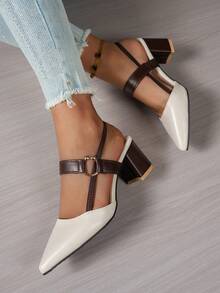 Giày sandal cao gót mũi nhọn một quai dành cho nữ, kiểu dáng đa năng, phù hợp cho đi làm, mặc hàng ngày và đi chơi. - Màu be - Xem 5