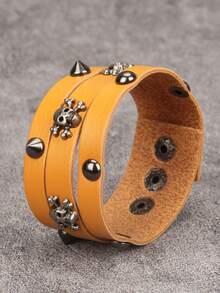 1pc Leather Bracelet, Personalized Rivet Wide Cuff Bracelet, Punk Style Stage Performance Accessory, Unisex, Nightclub Decor, Gift For Boyfriend - Bracelet - View 13