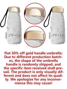 1 pieza Paraguas de viaje portátil y ligero, impermeable, apertura/cierre manual, 6 varillas reforzadas, protección UV, unisex (Debido a diferencias de lote, el tejido del paraguas, el color de las varillas, el diseño del patrón de letras en inglés, la forma del botón y el color de las varillas se combinan aleatoriamente) - A - Ver 11