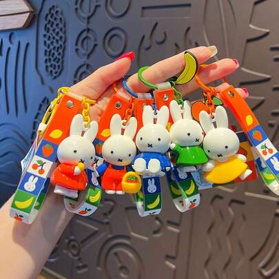 MIFFY 1件套米菲兔水果主题钥匙扣套装，可爱卡通兔子钥匙扣配彩色腕带，卡哇伊米菲背包护身符，钥匙玩具系列，完美的返校用品，生日派对礼物，以及米菲粉丝的圣诞礼物。