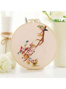 1set DIY Hand Embroidery Kit, Bird & Floral Pattern, Includes Embroidery Hoop, Threads, Stencil For Beginner, Random Color - Multicolor - View 21