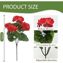 2 Stück künstliche Geranie Blumen, rote Hortensie, Kunstblumen, für Tisch-Mittelstücke, UV-beständig, Innen- und Außendekoration für Garten, Hochzeit, Vasen-Füllung, geeignet für Feierlichkeiten, Valentinstag, Geburtstaggeschenke, Terrasse, Veranda, Heimdekoration - Rot - Übersicht 2