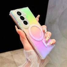 适用于三星 Galaxy S25FE S24 S23 S22 S21 S25 S20 Plus Ultra A56 A36 A26 5G A16 A06 A55 A25 A35 A05 A54 A14 A17 A07 的渐变彩虹激光磁吸手机壳，彩色无线充电 TPU 保护套，适合作为男孩女孩的礼物 - 彩色 - 查看 2