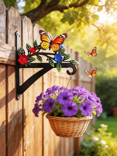 1pc Iron Butterfly&Flower Design Wreath Hook Decorations,Metal Parrot And Floral Theme Wall-Mounted Outdoor Hook,For Hanging Flower Pots On Garden, Balcony And Farmhouse Walls,Garden Wall Decoration,Hanging Decorative Items For Bird Feeders, Wind Chimes, Solar Lights, Flower Baskets,Garden Ornaments Outdoor,Garden Ornaments,Outdoor Ornaments,Fence Decoration,Garden Planters For Outside