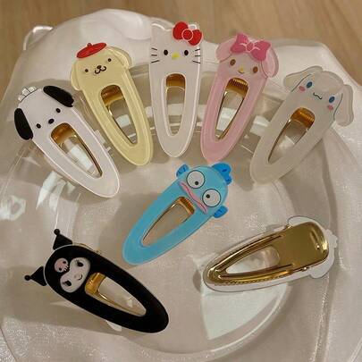  Kẹp tóc kiểu Sanrio, kẹp mỏ vịt My Melody & Cinnamoroll dành cho tóc mái và tóc bên, phụ kiện tóc tối giản.
