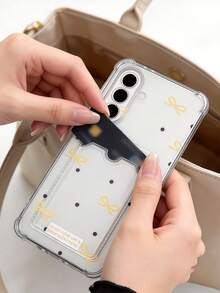 Bow-Knot 1pc Cute Yellow Bow Polka Dot Slogan Pattern Transparent Anti-Fall Airbag Integrated Card Slot Phone Case Compatible With Apple 17 Promax 17Air 17Pro 17 16 Promax 16 Plus 16 Pro 16 15Promax 15 Plus 15Pro 15 14Promax 14Plus 14 Pro 14 13Promax 13 Pro 13 12Promax 12Pro 11 Promax 11 Pro 11 XSMAX XR X/XS 7Plus 8Plus/Galaxy S10 S21 S22 S23 S24 S25 S26 Note20 - Clear - View 5