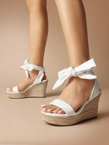 Womens Open Toe Espadrilles Wedges Tie Lace Up Cute Ankle Strap Platform Sandals Dressy Shoes - 白色 - 查看 2
