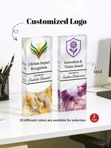 1个定制Logo及文字大理石纹亚克力奖杯 - 个性化商务奖品，可定制姓名及公司名称，可重复使用，流体艺术主题奖杯，适合企业表彰，是奖励优秀员工、团队及商业客户的理想礼品 - 彩色 - 查看 3