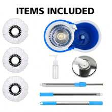 360° Rotating Spin Mop & Bucket With Wringer, Floor Cleaning System With Extended Long Handle, Equipped With Multiple Microfiber Mop Refills, Portable Household Cleaning Tool For Indoor Hard Floor Washing - 藍色的 - 查看 7