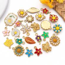 2件装镀金不锈钢珐琅花叶吊坠，高品质可爱DIY工艺品配件，适用于项链、手链、珠宝制作 - 彩色 - 查看 5