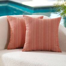 Outdoor Fall Throw Pillow Covers 18x18 Set Of 2 Soft Waterproof Decorative Chair Cushion Cases Indoor Decor Home Decortions For Porch Couch Patio Furniture Sunbrella,Stripe Orange - 橘色 18 吋 x 18 吋(2 件裝) - 查看 1
