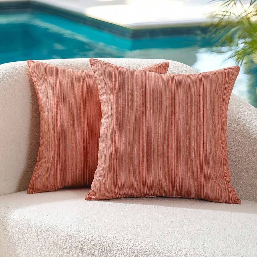 Outdoor Fall Throw Pillow Covers 18x18 Set Of 2 Soft Waterproof Decorative Chair Cushion Cases Indoor Decor Home Decortions For Porch Couch Patio Furniture Sunbrella,Stripe Orange - 橘色 18 吋 x 18 吋(2 件裝) - 查看 1